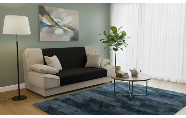 Wersalka Maxim 04 czarno-szara na sprężynach z funkcją spania i pojemnikiem